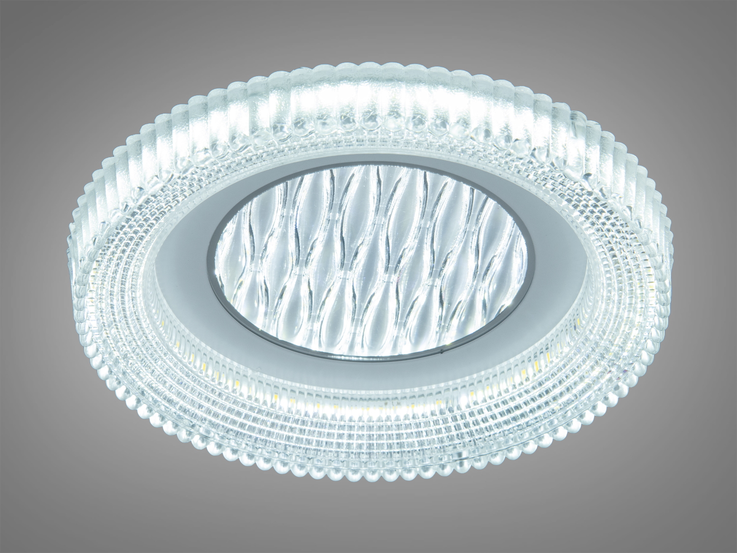 Круглий LED світильник-таблетка 25 Вт у білому кольорі. Три режими CCT з перемиканням від настінного вимикача, рельєфне скло, стельовий монтаж. Площа до ~5 м².