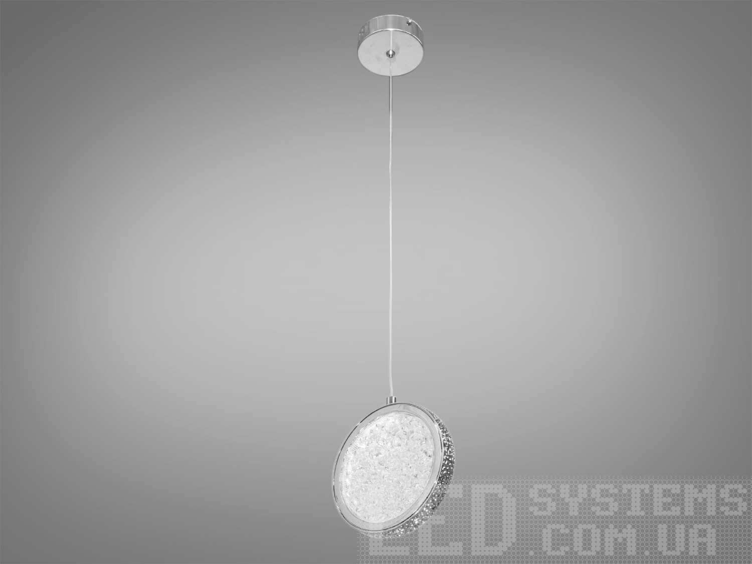 LED підвіс у хромі 8 Вт з нейтральним світлом 4100K і скляним плафоном Ø15 см. Сфокусоване освітлення для столів, кухонних островів, кафе та офісних зон.