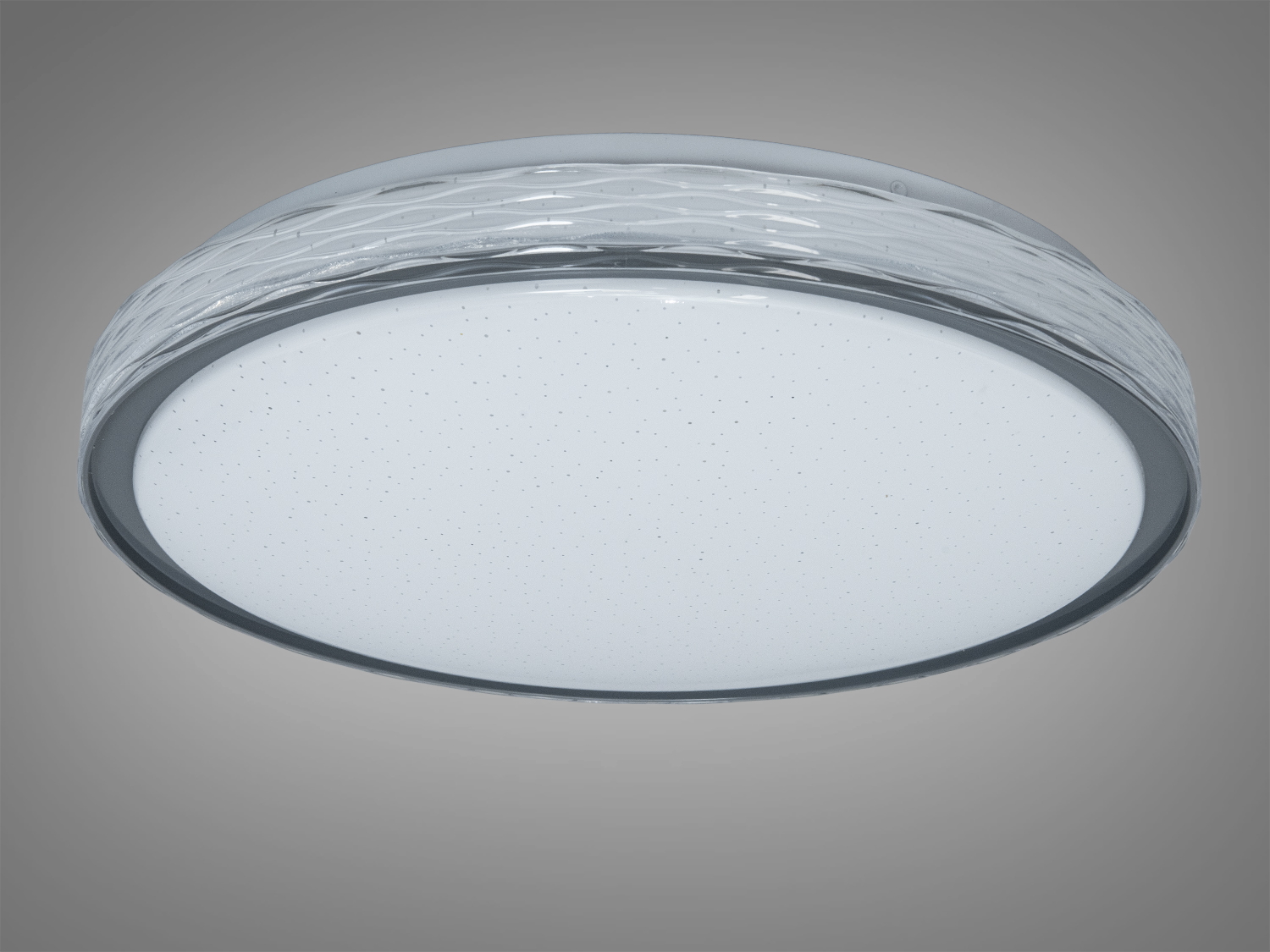 Кругла світлодіодна смарт люстра сіра для кімнат до 8 м². Матовий плафон, рівномірне світло, без пульта, можливе підключення через розумний вимикач.