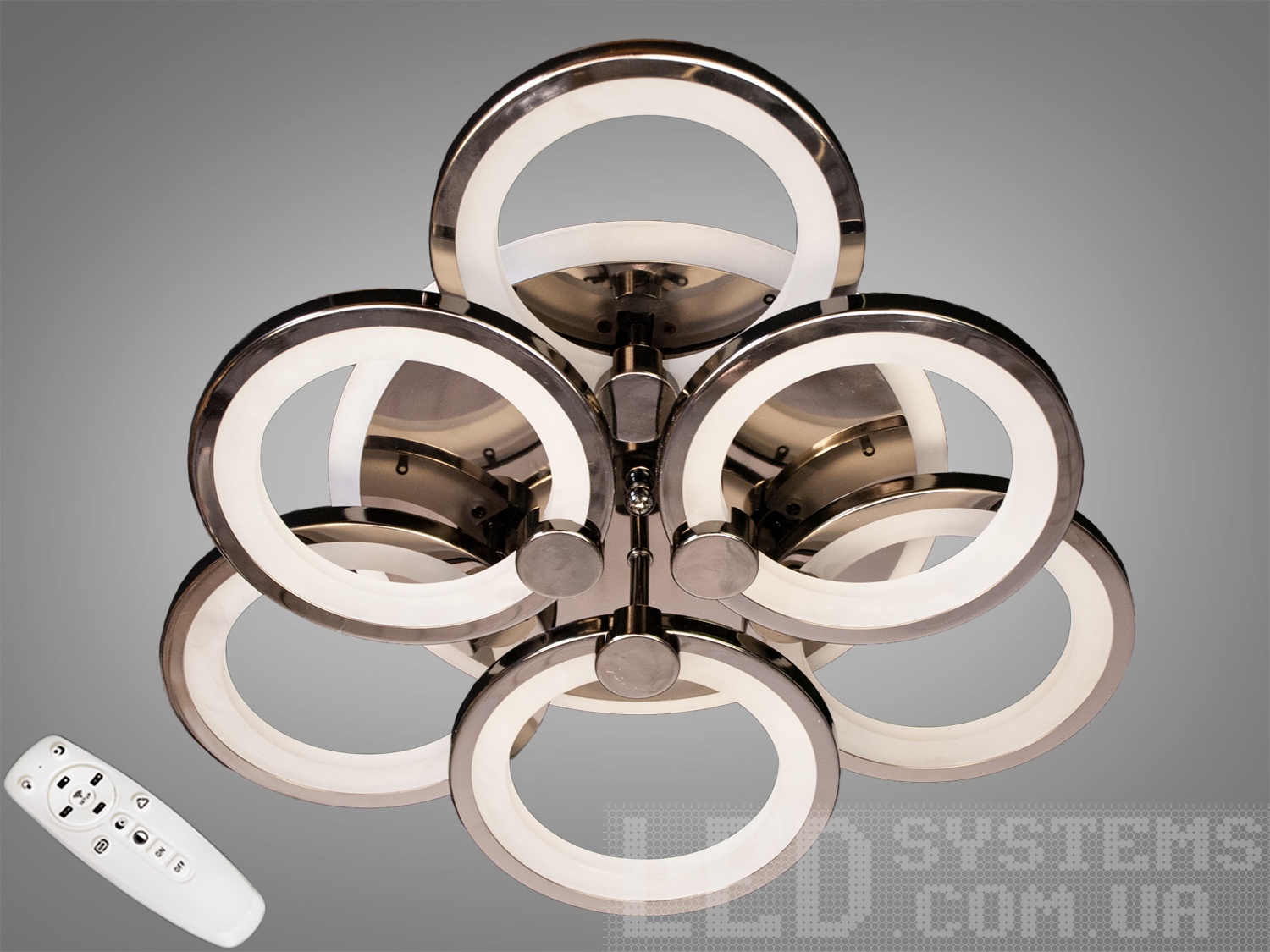 Потолочна LED люстра Серія 8022 з пультом, чорний хром, 90W, RGB підсвічування. Ідеальне рішення для сучасного інтер′єру.