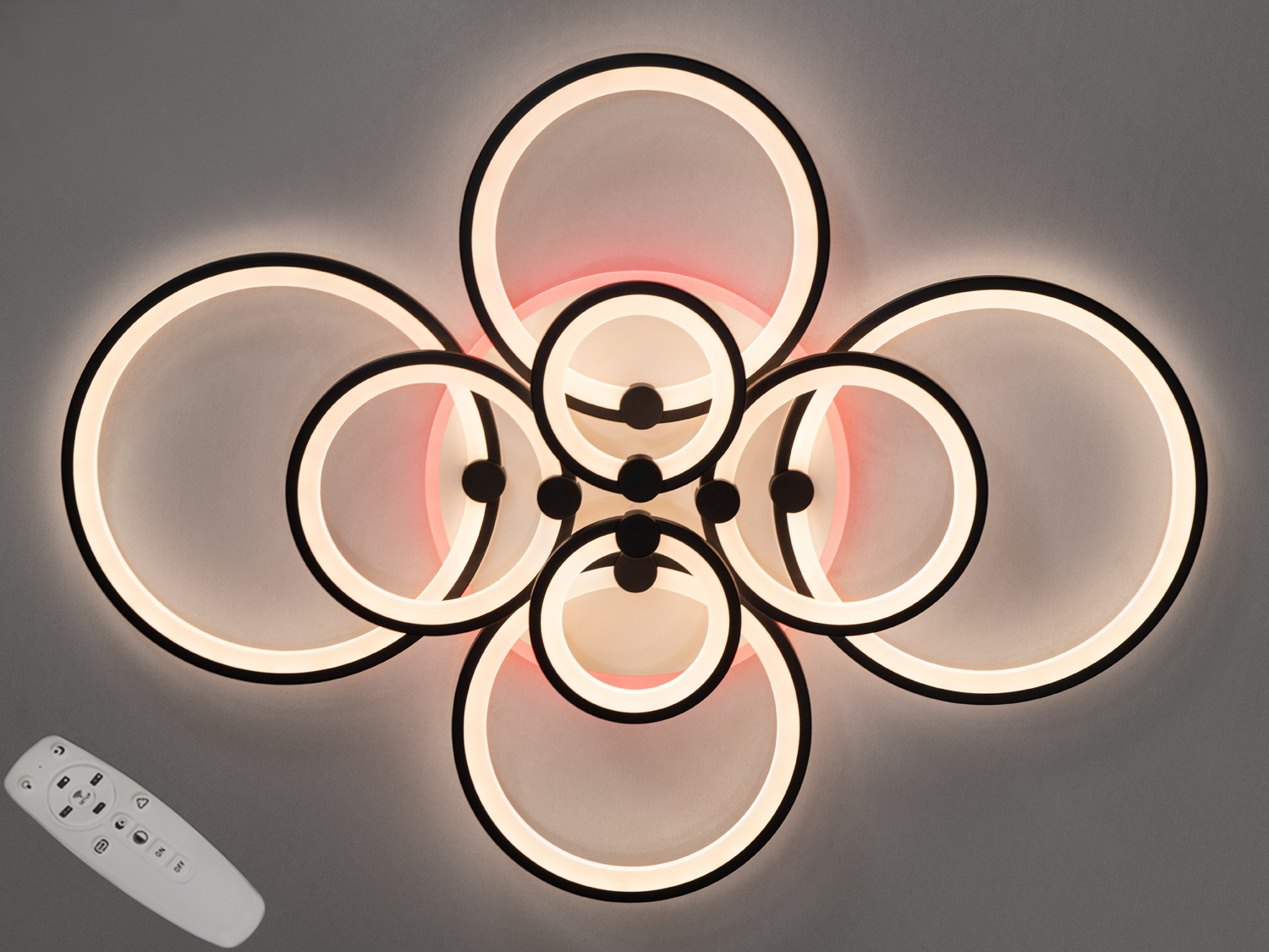 Світлодіодна люстра LED Diasha 8022-8, 175Вт, чорна. Пульт, диммер, теплий/нейтральний/холодний відтінок, акрилові плафони та підсвітка контурів.