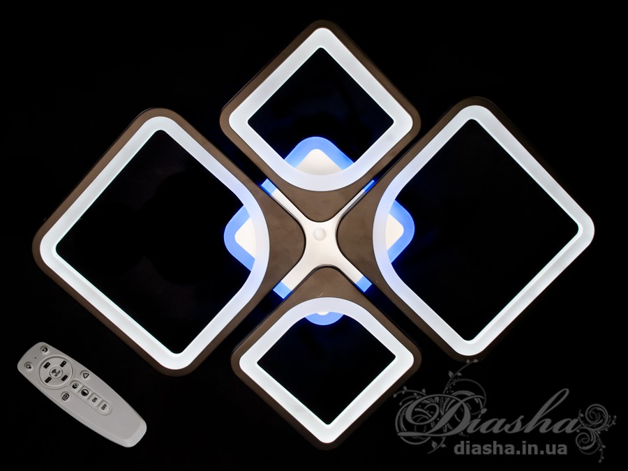 Чорна стельова LED-люстра Серія 8060, 72 Вт: пульт, димер, 3 температури світла 3200–6000K, режим «нічник», акрилові розсіювачі. Підходить для кімнат до ~13 м².