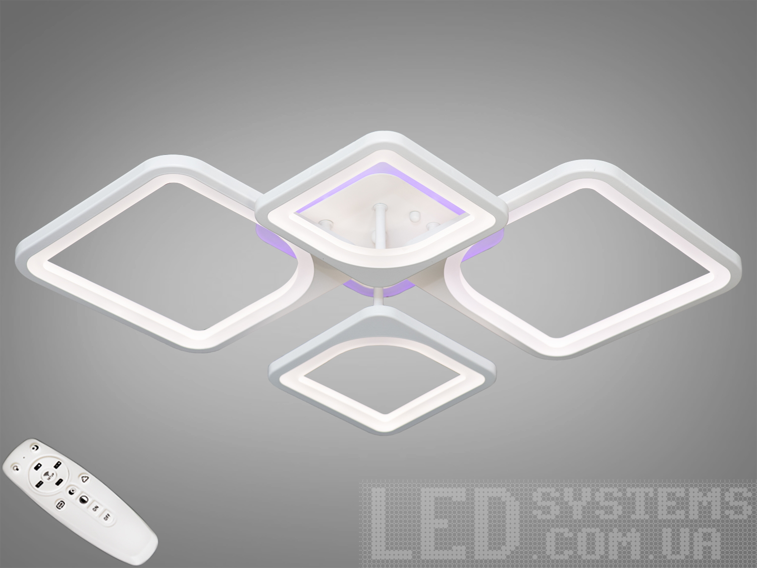 Біла стельова LED-люстра Diasha 8060, 72Вт, з пультом. Диммування, CCT 3200–6000K, нічник ~5%, низький профіль. Орієнтовно для 10–13 м².