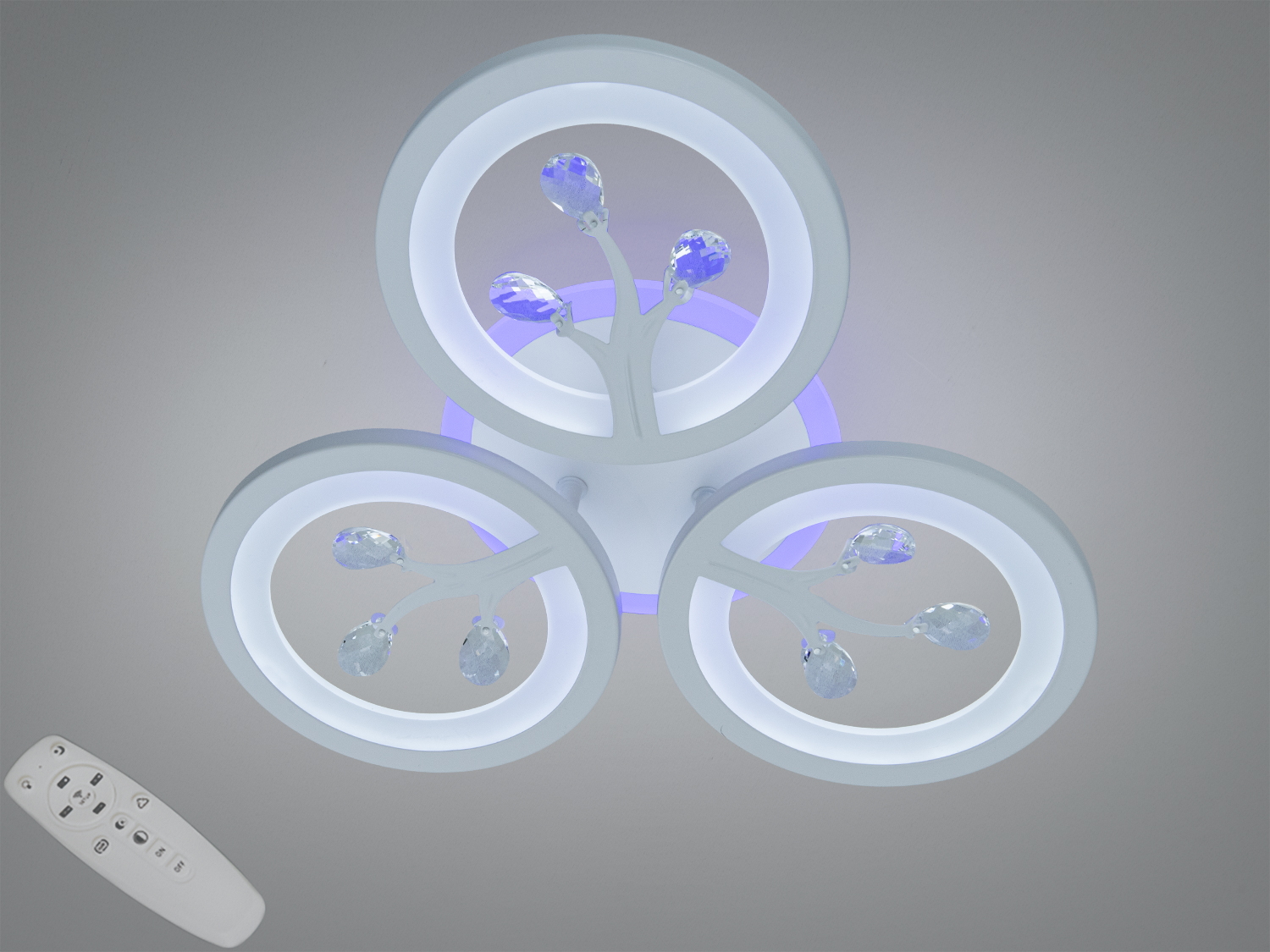 Стельова LED люстра Diasha біла 50 W 2750 lm. Пульт, димер, підсвітка основи, 3 режими 3200–4100–6500 К. Для кімнат до 9 м².