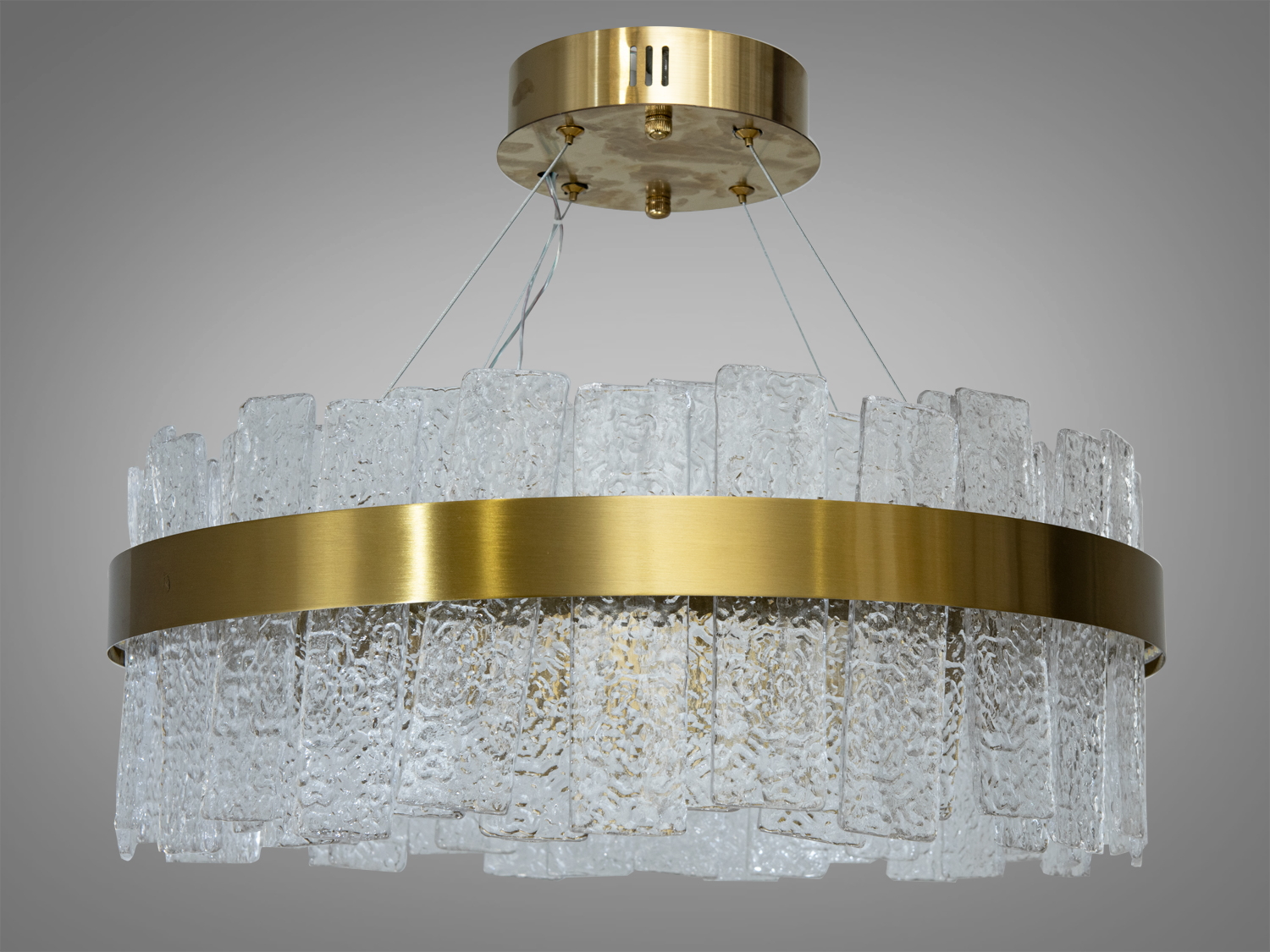 Кришталева LED люстра-підвіс 110 Вт у бронзі 817-500: круглий каркас, скло, три режими 3200–6000K. Підходить для віталень, спалень, холів.