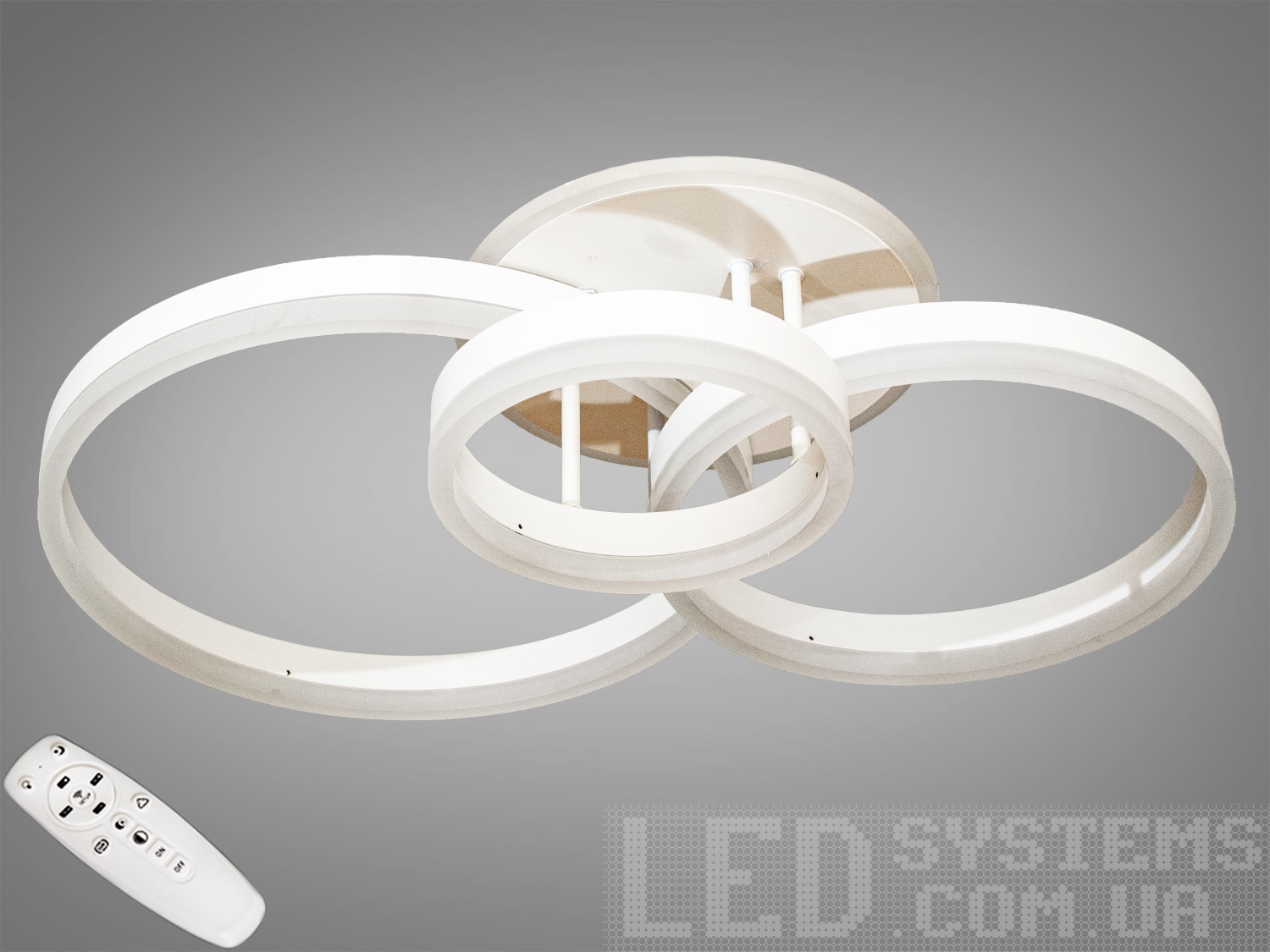 Світлодіодна RGB люстра з пультом та RGB підсвічуванням, 90W. Купити LED люстри для натяжних стель означає отримати рівномірне світло без перегріву та пошкодження стелі.