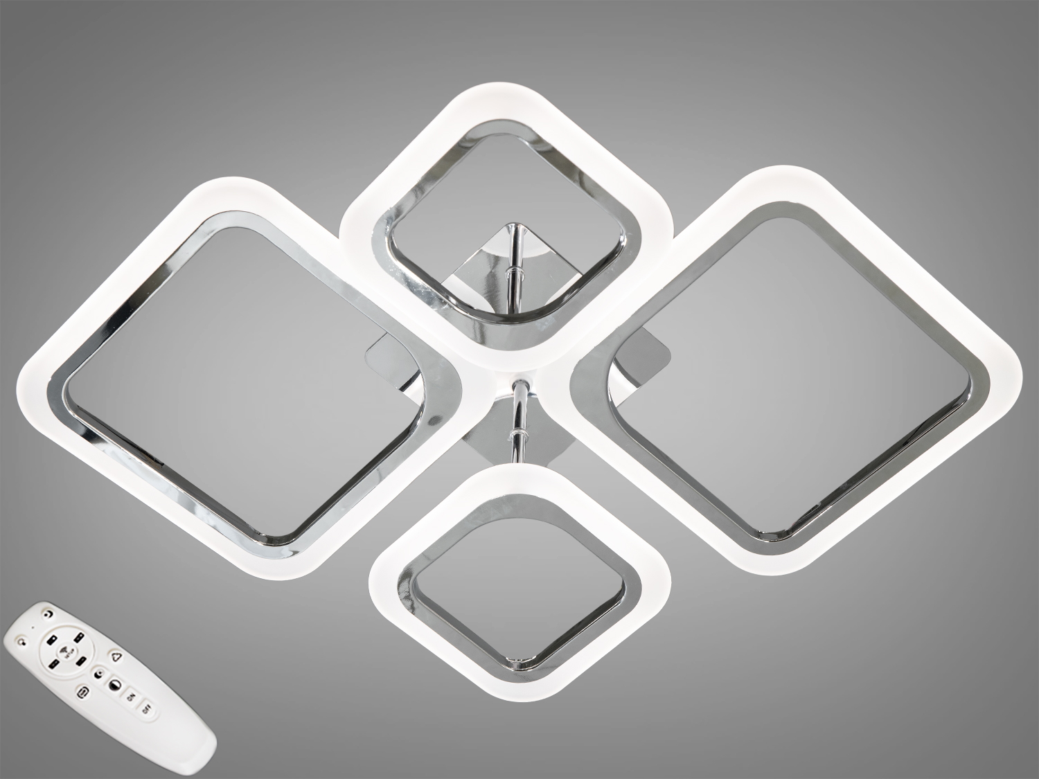 Світлодіодна стельова люстра Diasha 8060, 52 Вт, хром. Пульт, димування, теплий/нейтральний/холодний білий, нічник ≈5%, декоративне підсвічування.