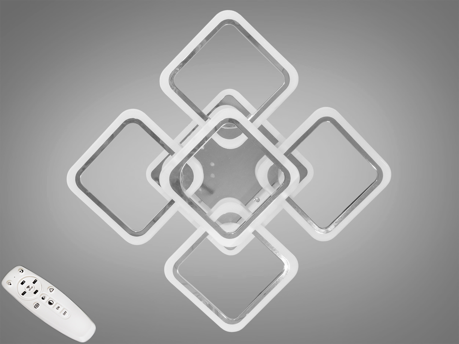 Стельова LED люстра 8060 у хромі, 120W. Пульт, димер, регулювання колірної температури, нічник і підсвічування основи з трьома кольорами. Для кімнат близько 20 м².