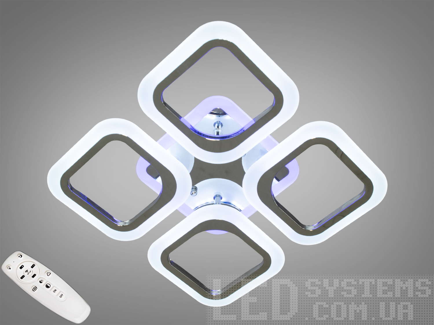 Стельова LED люстра Diasha 8060, 50 Вт, хром. Пульт, димер, 3200/4100/6000K і кольорова підсвітка. Сумісна з кімнатами до ~9 м².