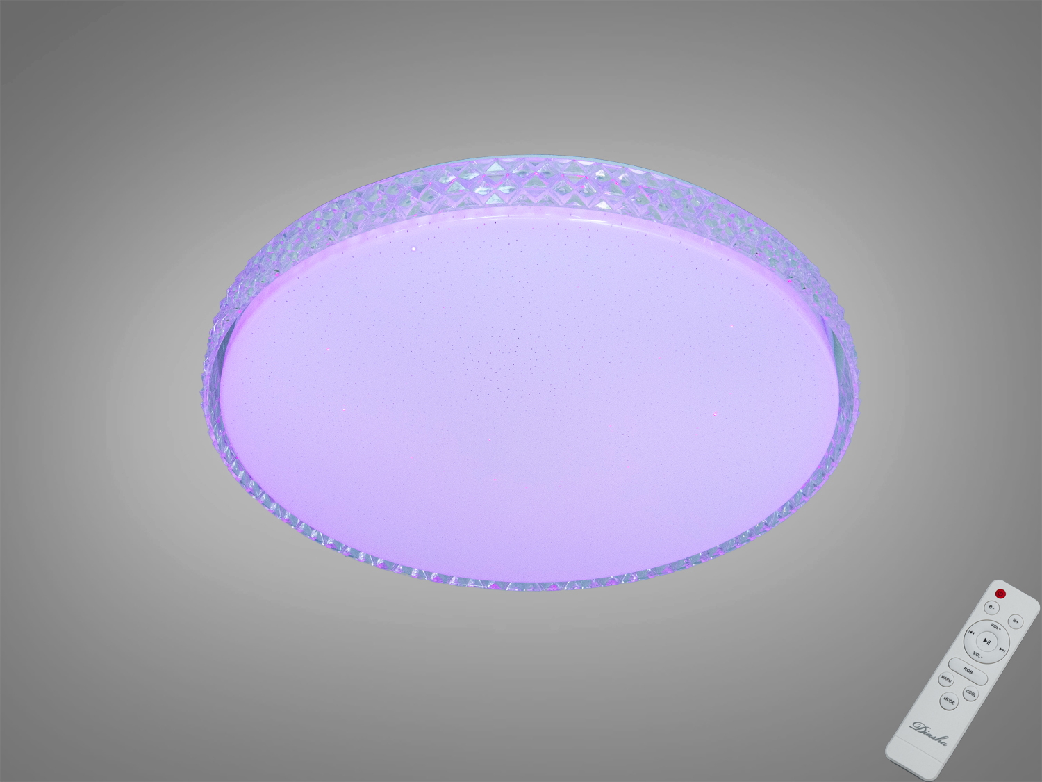 Стельова смарт LED RGB люстра 80 Вт, біла. Керування пультом і через додаток iLink, димування білого світла та кольорова підсвітка для кімнат до 14 м².