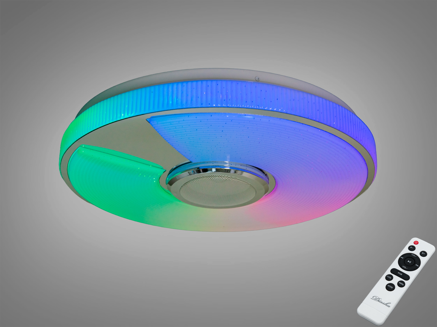 Стельова смарт люстра Diasha 70 Вт з RGB та Bluetooth-колонкою. Керування пультом і через TUYA Smart Life, сцени, синхронізація світла з музикою для кімнат до 12 м².
