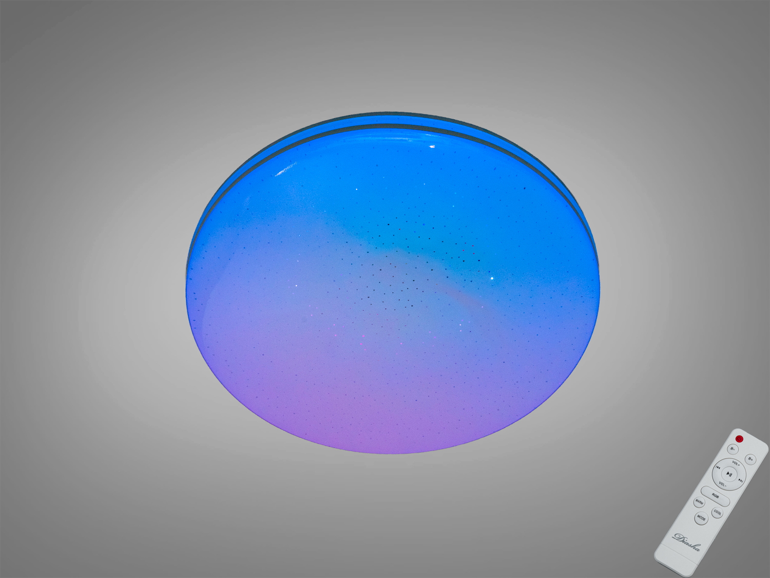 Смарт LED люстра 45 Вт у білому кольорі з RGB, пультом і керуванням через застосунок iLink. Світить на площу до 8 м², м’яке рівномірне сяйво та гнучкі сцени.