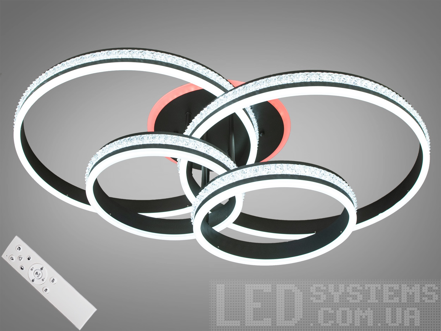 Перед Вами зовсім нове і незвичайне виконання плафонів, що обрамляють LED лампи. Така люстра запросто підійде під будь-який інтер'єр - класичний, сучасний і навіть у стилі &laquo;хай-тек&raquo;.
Люстра оснащена блоком живлення світлодіодних ламп, пультовим керуванням, порежимним включенням.