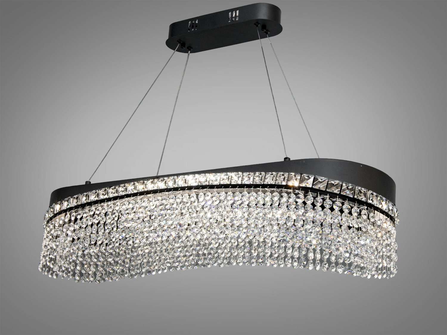 Підвісна кришталева люстра LED, чорна, 78 Вт, 4290 лм. Три температури 3200K 4100K 6500K, регульована висота, настінний вимикач. Для освітлення до 13 м².