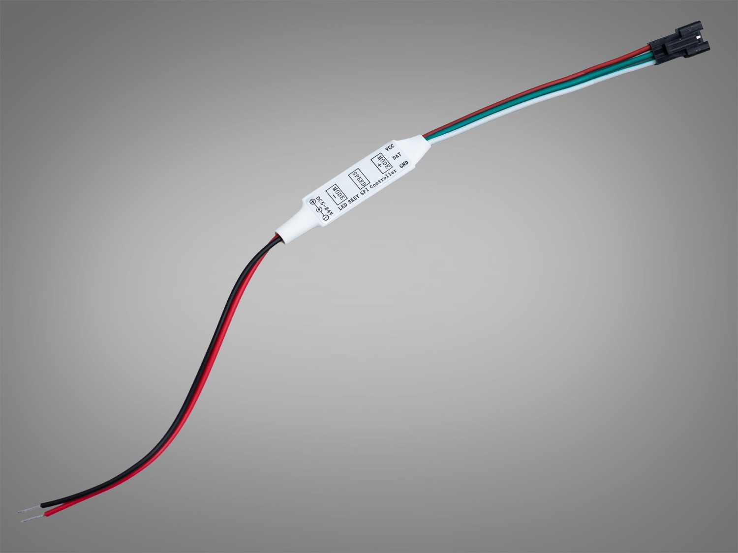 Міні SPI контролер з трьома кнопками для адресних LED стрічок. Підтримка 5/12/24 В, режими, швидкість/яскравість, просте підключення до Data (DI).