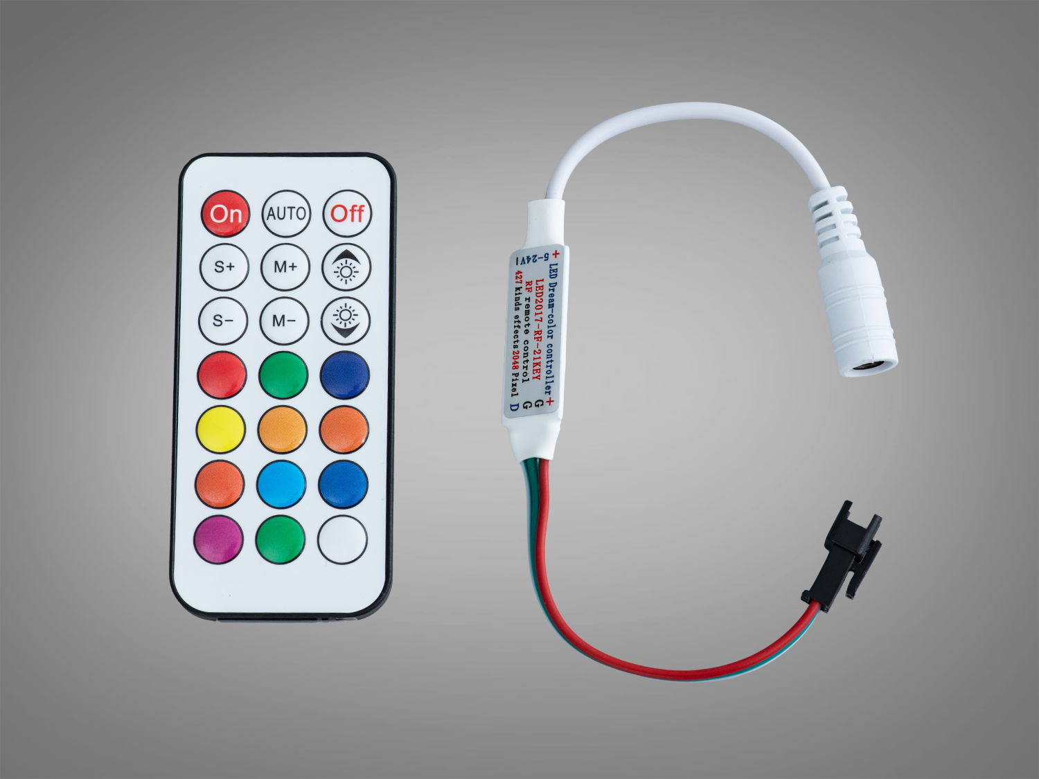 Контролер для адресної SPI LED стрічки 5–24В 12А з пультом на 21 кнопку. Потужність до 288Вт, перемикання режимів, регулювання яскравості та швидкості.