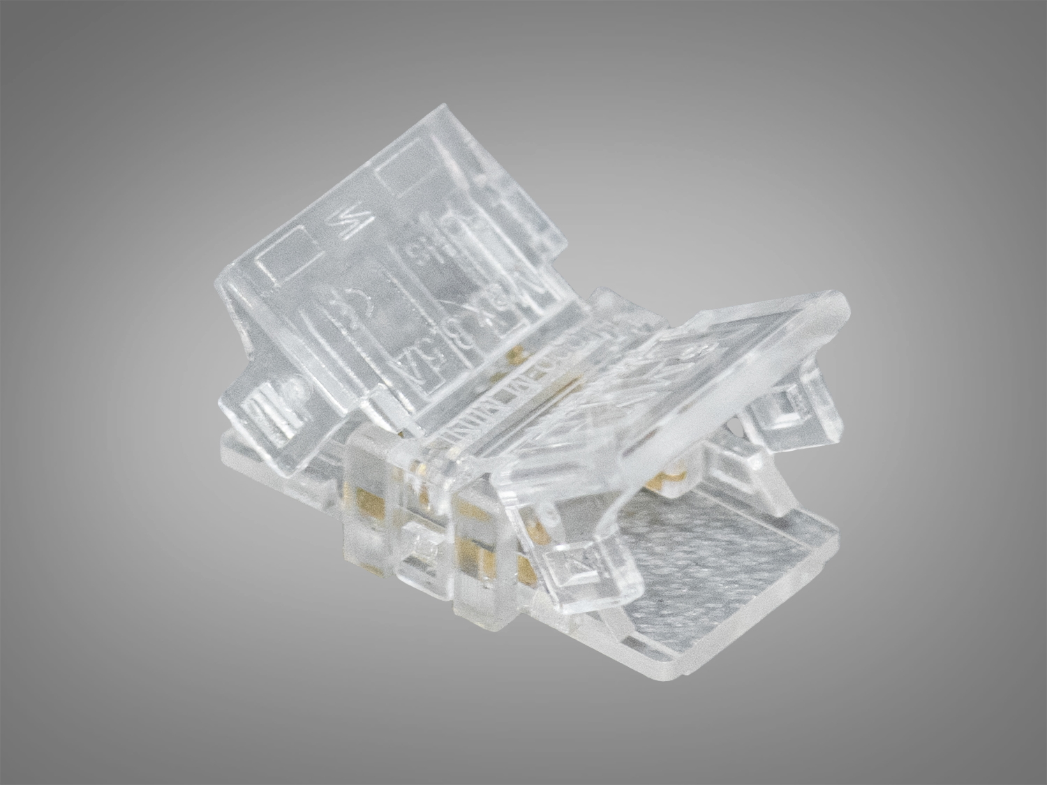 Прозорий 2‑pin конектор для 8 мм SMD і COB LED стрічок. Швидкий монтаж без пайки, пробивні контакти, майже непомітний безшовний стик.